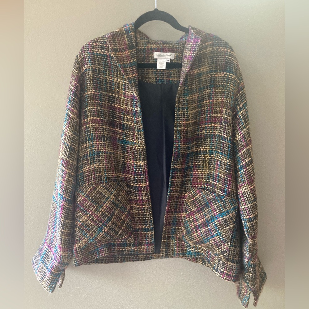 COLDWATER CREEK - Plaid Tweed Jacket - Purple Blue Brown - Medium